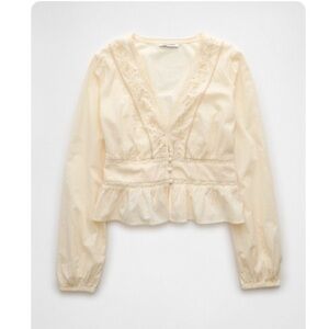 American Eagle Outfitters Embroidered peplum Lace Blouse